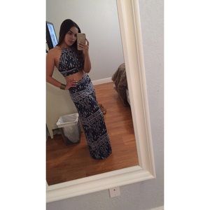 Navy Blue Paisley Print Two Piece Set